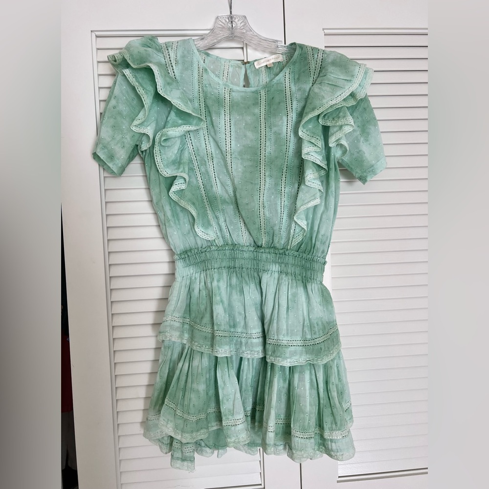 LoveShackFancy Hand Dyed Green Mini Natasha Dress (XS)